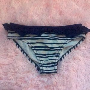 Garnet Hill blue and white striped, ruffle  bottoms girl 6